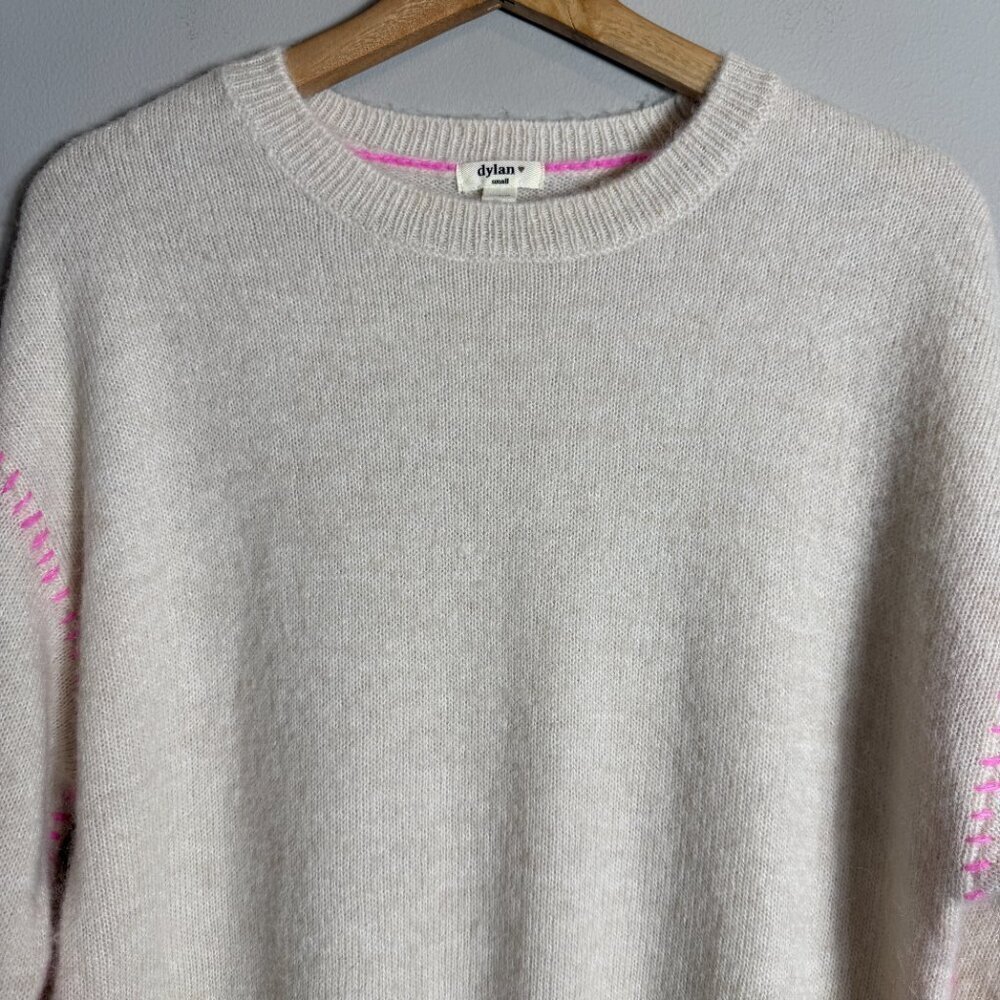 Dylan Harper Sweater Pullover Women's Small Tan Pink Knit Alpaca Wool Crewneck - Picture 6 of 14